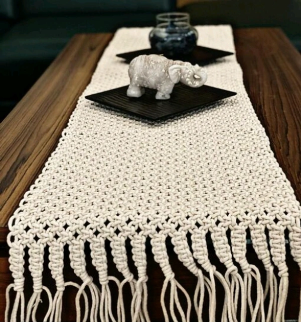 Unique Cotton Table Runner - Free Size, Cream, Cotton, Pack of1